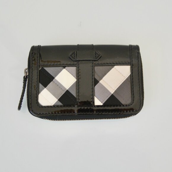NWT BURBERRY CHECK PATENT ZIP COIN WALLET